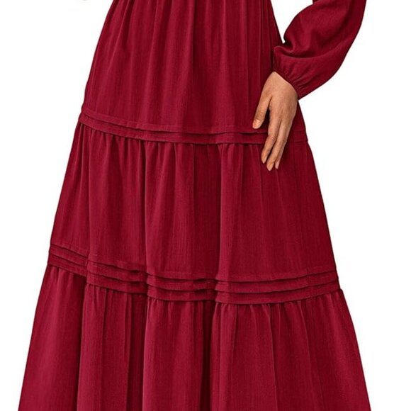 Women's 2025 Elegant Maxi Dresses Long Sleeve V Neck Flowy Pockets Casual Modest - Picture 1 of 7